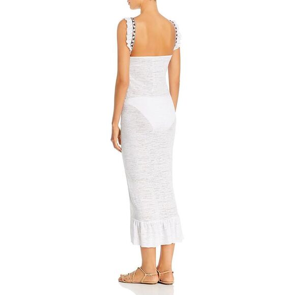 Pitusa Womens White Ruffled Burnout Cover-Up NWT - Picture 2 of 2